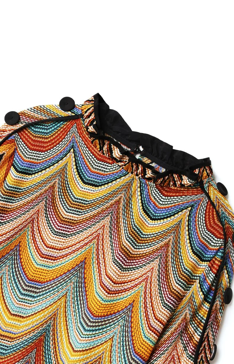 100% Silk Women's Shirt Ruffled Collar Long Lantern Sleeves Waves Printed Piping Fashion Casual Blouse - Image 11