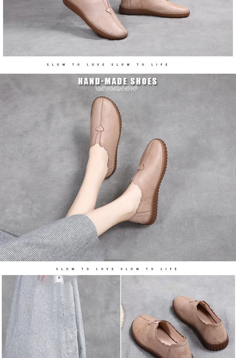 Genuine Leather Retro Shoes for Women Slip On Flats Ladies Casual Soft Loafers Female Spring Solid Driving Footwear - Image 9