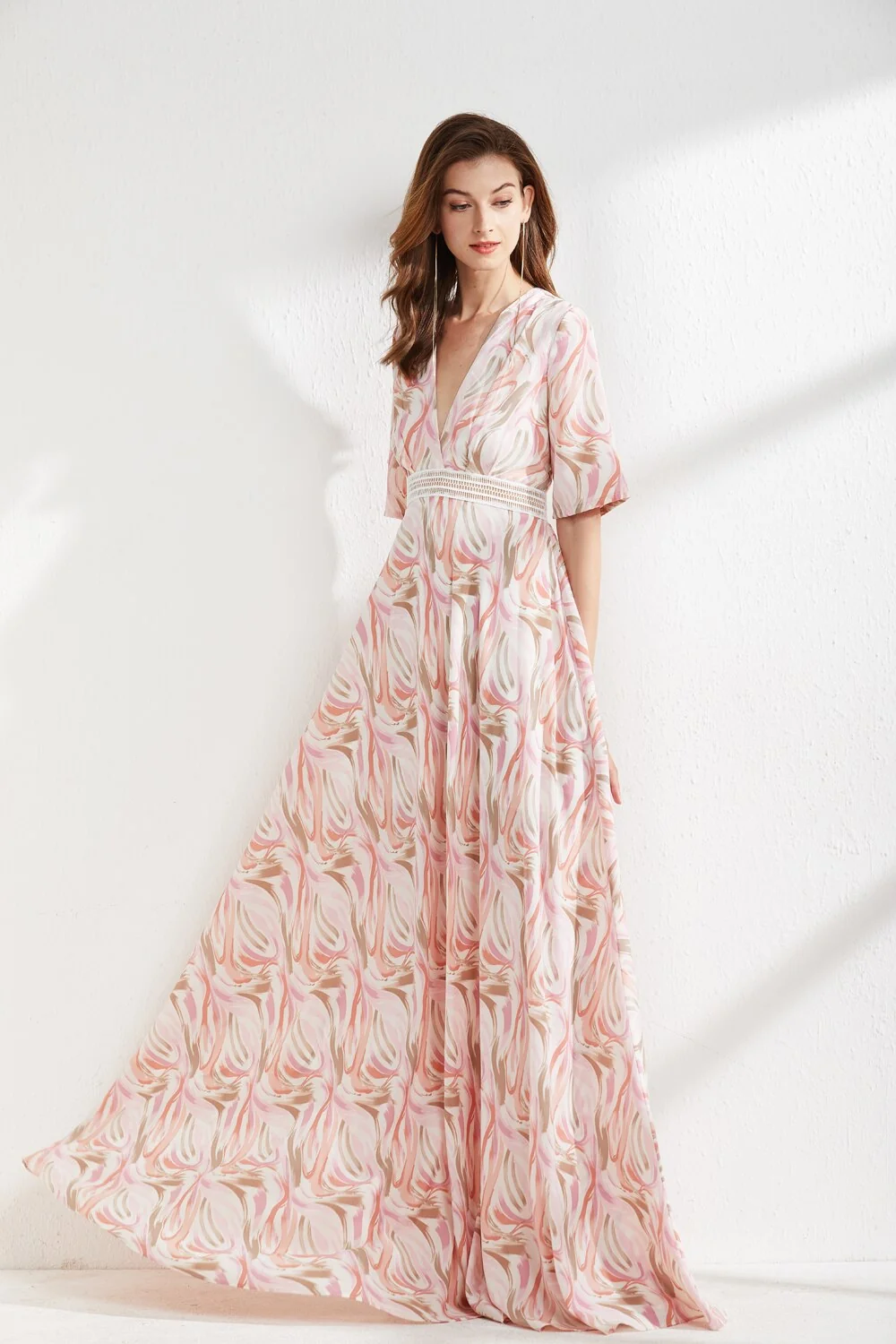 Women's Runway Dresses Sexy V Neck Short Sleeves Printed Elegant Summer Long Floor Length Dress Party Prom - Image 7