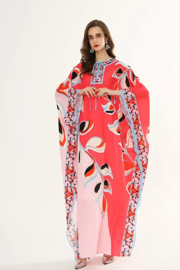 Women's Runway Dresses O Neck Batwing Sleeves Floral Printed Loose Design Elegant Maxi Long Casual Dresses Robes