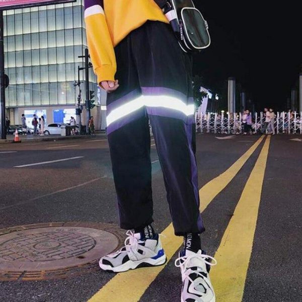 New Hip Hop Reflective pants Harajuku Casual Black Cargo Pants Women Elastic High Waist Pants Streetwear Sweatpants Jogger - Takalr