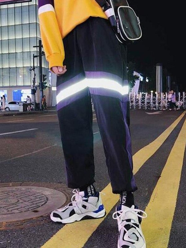 New Hip Hop Reflective pants Harajuku Casual Black Cargo Pants Women Elastic High Waist Pants Streetwear Sweatpants Jogger - Takalr