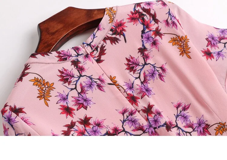 100% Silk Women's Dress Sexy V Neck Ruffles Short Sleeves Printed Asymmetrical Fashion Casual Summer Dresses - Image 10