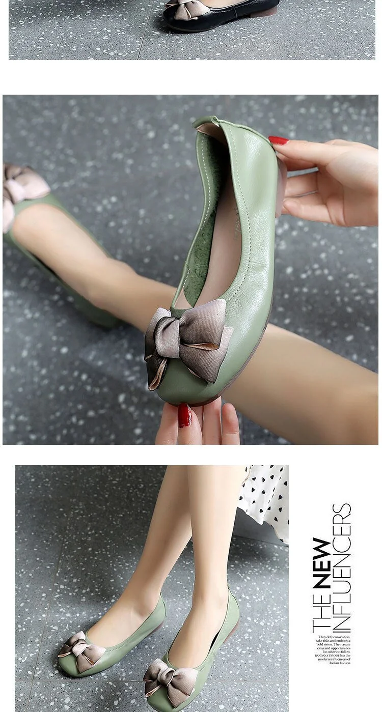 Genuine Leather Female Flat Shoes Bow Square Head Fashion Shoes Spring Soft Comfortable Shoes Woman Flats - Image 11