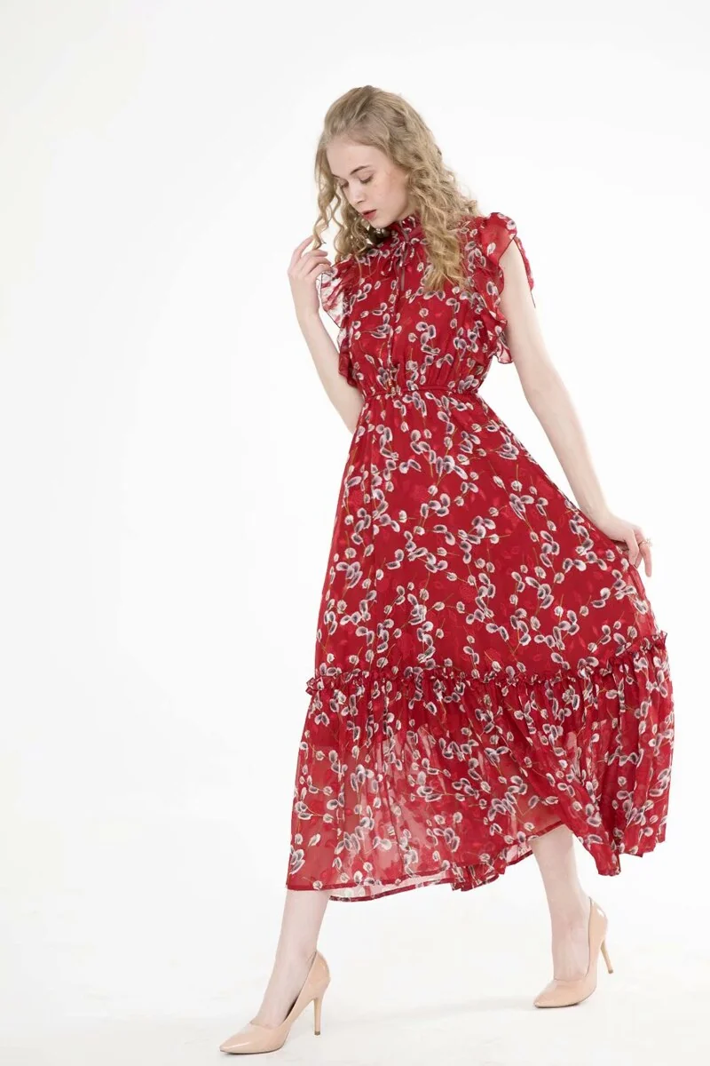 Women's Runway Dresses Lace Up Collar Ruffles Printed Tiered Elegant Casual Designer Dresses Vestido - Image 2