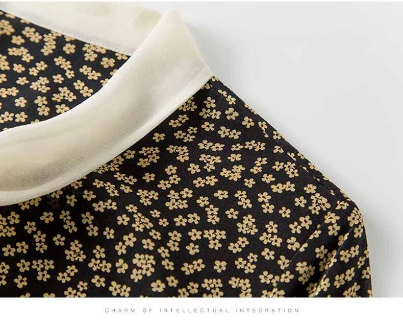 100% Silk Women's Shirt Lace Up Bow Collar Ruffles Long Sleeves Printed Fashion Casual Blouse Tops - Image 10