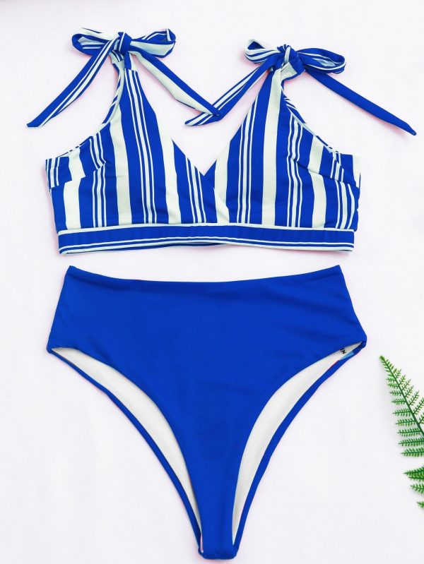 High Waist Bikinis Swimsuits 2021 Swimwear Women Top Wrap Biquini Beachwear Strap Bow Bathing Suits Striped Bikini Set - Takalr