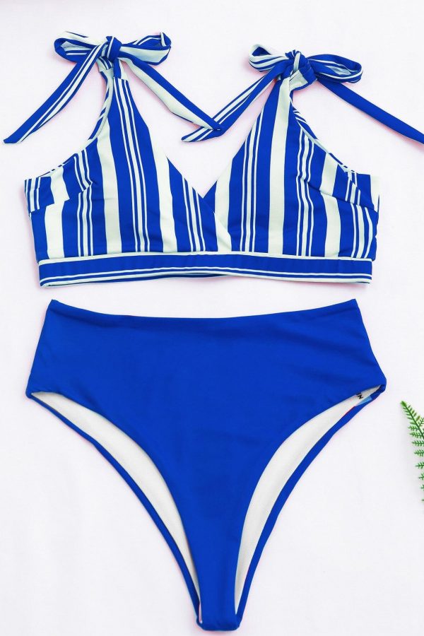 High Waist Bikinis Swimsuits 2021 Swimwear Women Top Wrap Biquini Beachwear Strap Bow Bathing Suits Striped Bikini Set - Takalr