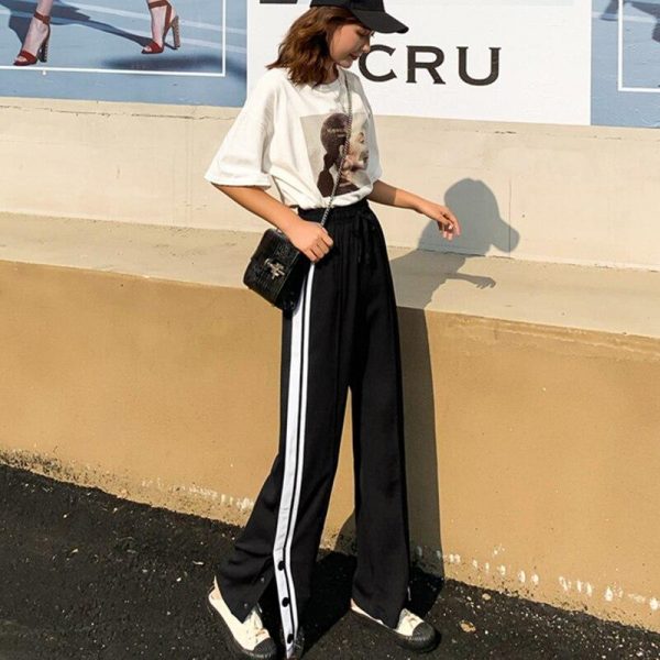 Spring Split Wide Leg Pants Straight  Pants Female Student Wide Leg Pants Loose Harajuku BF Streetwear Joggers - Takalr