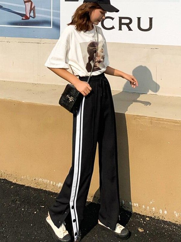 Spring Split Wide Leg Pants Straight  Pants Female Student Wide Leg Pants Loose Harajuku BF Streetwear Joggers - Takalr