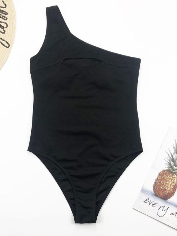 One Shoulder Hollow Out Black One Piece 2021 New Arrival Padded Beach Sexy Swimsuit Female Swimwear Women Monokini - Takalr