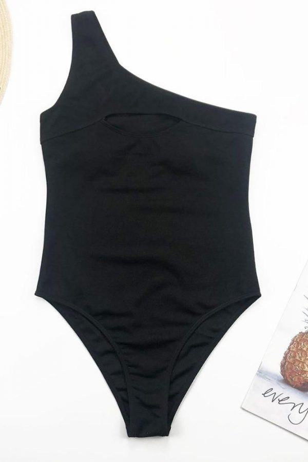 One Shoulder Hollow Out Black One Piece 2021 New Arrival Padded Beach Sexy Swimsuit Female Swimwear Women Monokini - Takalr