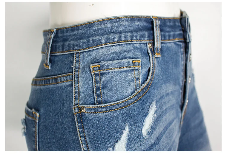 Ripped Mid-waist Stretch Jeans Women's Trousers Pencil Pants Split Hem Destroy Jeans - Image 11
