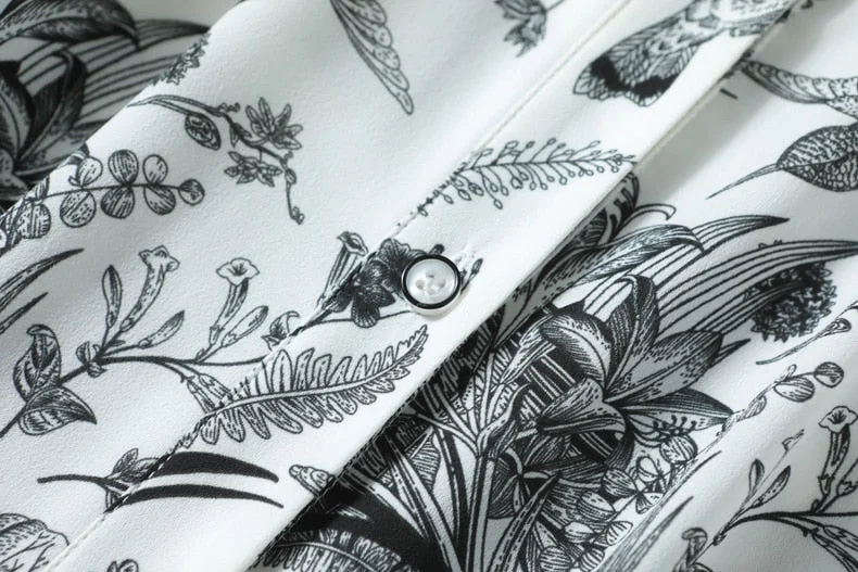 100% Silk Women's Dresses Turn Down Collar Short Sleeves Printed Single Breasted Fashion Dress Vestidos - Image 13