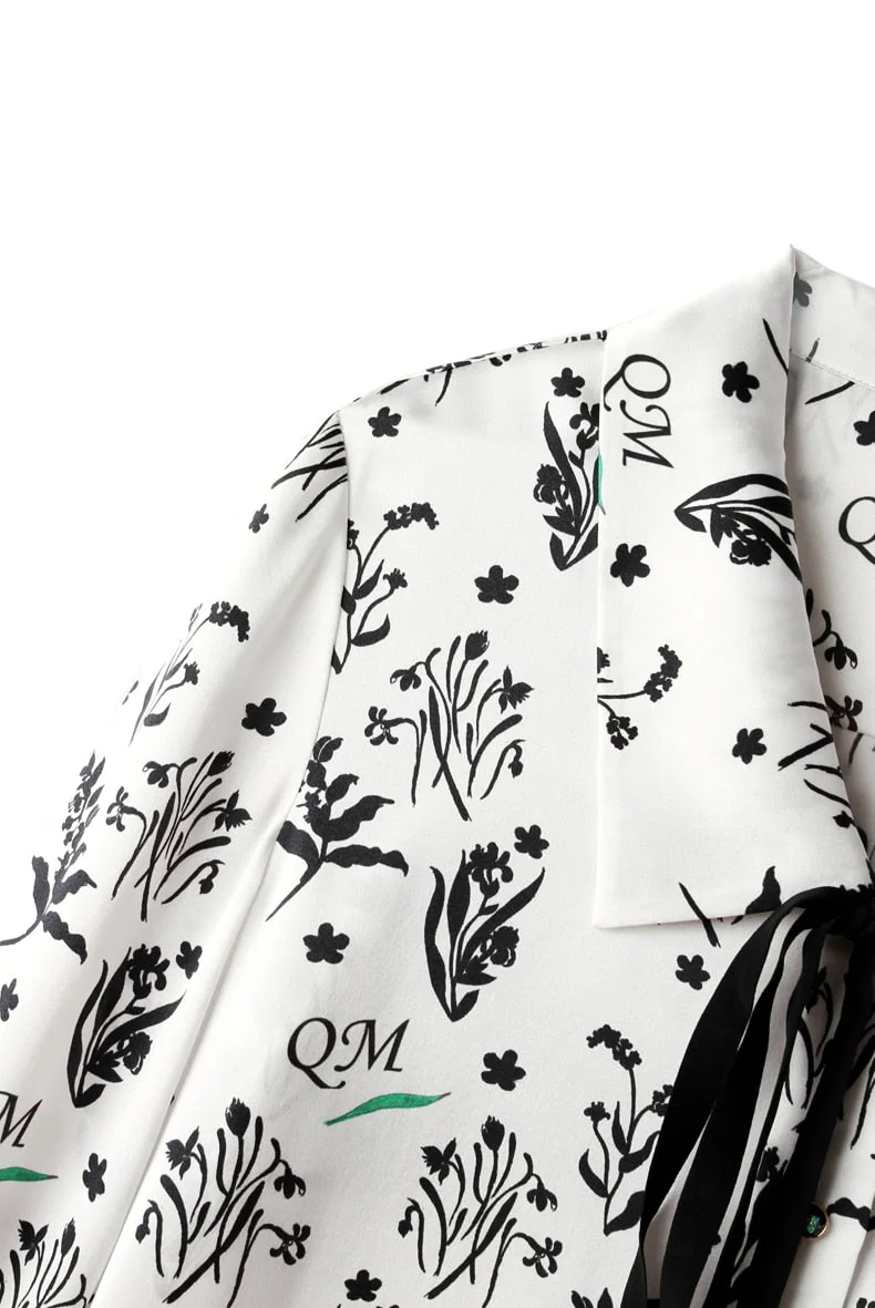 100% Silk Women's Shirt Turn Down Collar Lace Up Printed Long Sleeves Fashion Casual Blouse Tops - Image 10
