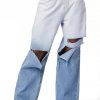 Gradient Loose Hole Jeans Woman High-waist Straight Denim Trousers Women Tie Dye Boyfriend Jeans
