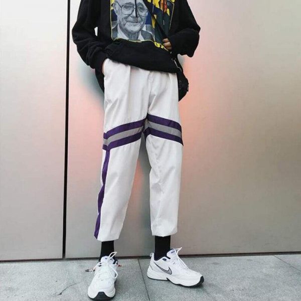 New Hip Hop Reflective pants Harajuku Casual Black Cargo Pants Women Elastic High Waist Pants Streetwear Sweatpants Jogger - Takalr