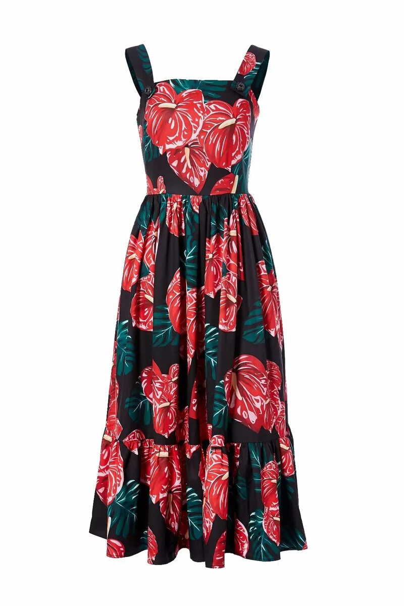 Women's Runway Dresses Sexy Spaghetti Straps Square Neckline Floral Printed Ruffles Fashion Casual Summer Dresses - Image 8