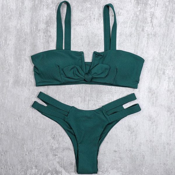 Bow Green Bikinis Push Up Bikini 2021 New Arrival Hollow Out Underwire Low Waist Swimsuit Sexy Swimwear Women Biquini - Takalr