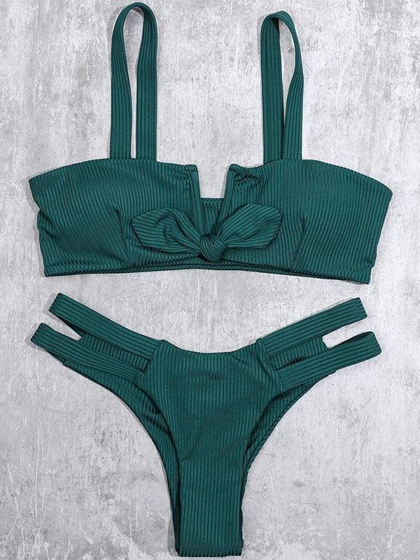 Bow Green Bikinis Push Up Bikini 2021 New Arrival Hollow Out Underwire Low Waist Swimsuit Sexy Swimwear Women Biquini - Takalr