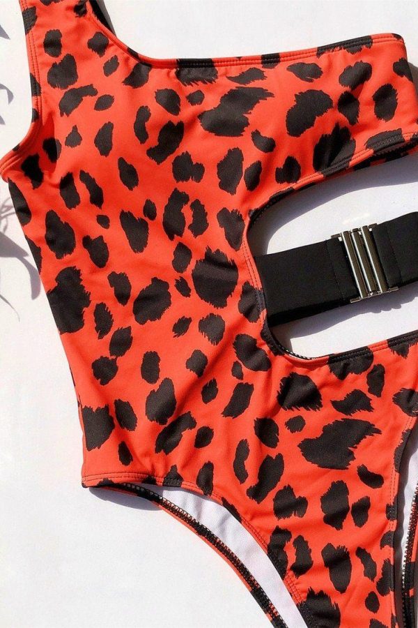 Leopard Swimwear Women Swimsuits Cut Out Monokini 2021 One Piece Bathing Suit Women Sexy One Shoulder Bodysuit Beach Wear - Takalr