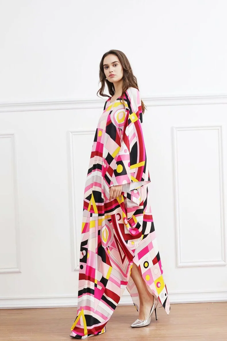 Women's Runway Dresses O Neck Batwing Sleeves Printed Lace Up Elegant Long Spring Robes Dresses Vestidos - Image 6