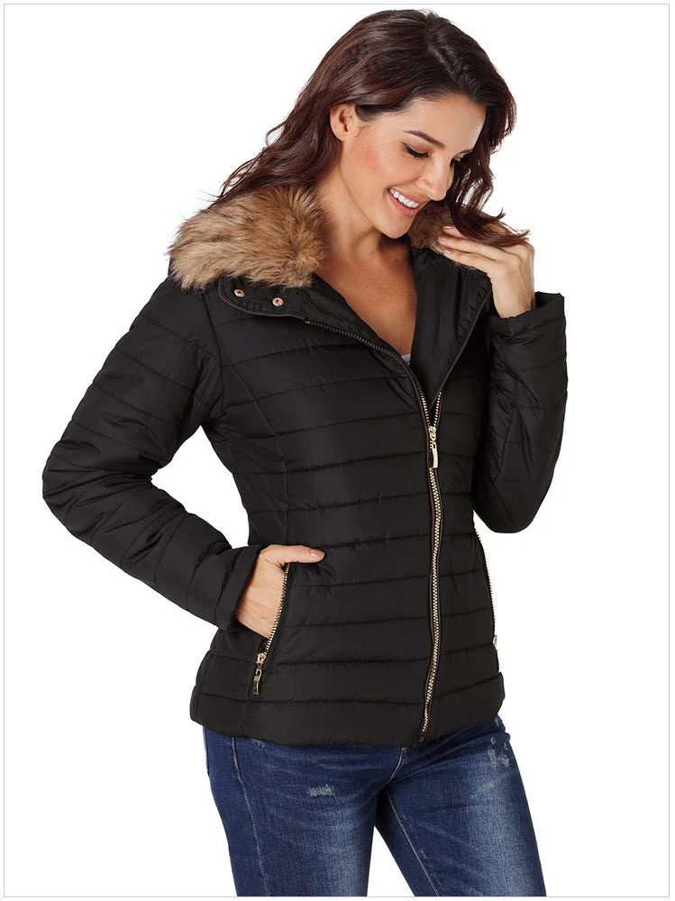 Winter Imitation Collar Long-sleeved Cotton Jacket Women Zippered Clothes - Image 21