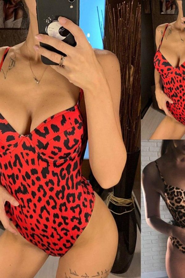 Push Up Swimsuit One Piece Swimwear Women 2021 Leopard Bathing Suits U-back Women's Swimsuits Fused High Cut Beachwear - Takalr