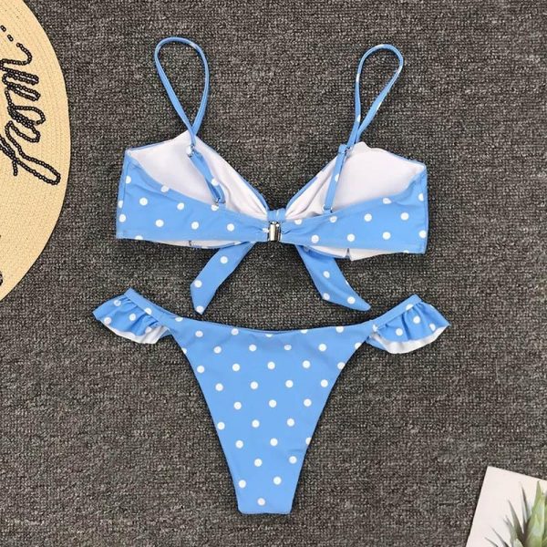 2021 Bikinis Mujer Sexy Ruffle Swimwear Women Tie Front Swimsuit Polka Dot Print Biquini Beach Wear Bathers Bathing Suit - Takalr