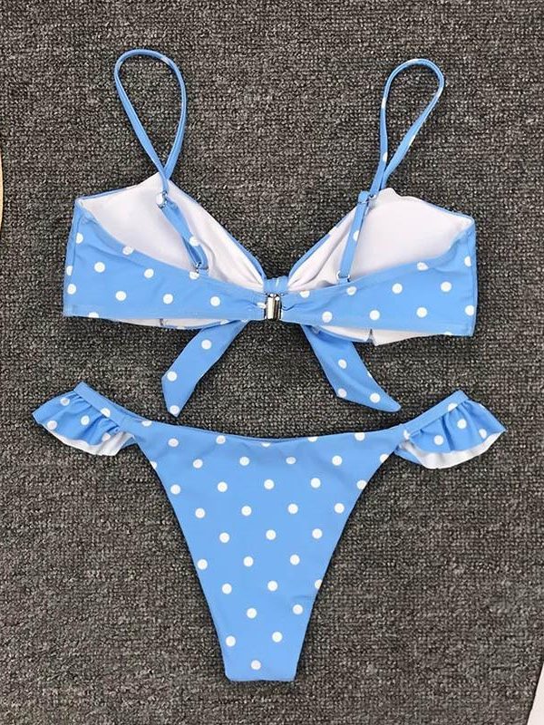 2021 Bikinis Mujer Sexy Ruffle Swimwear Women Tie Front Swimsuit Polka Dot Print Biquini Beach Wear Bathers Bathing Suit - Takalr