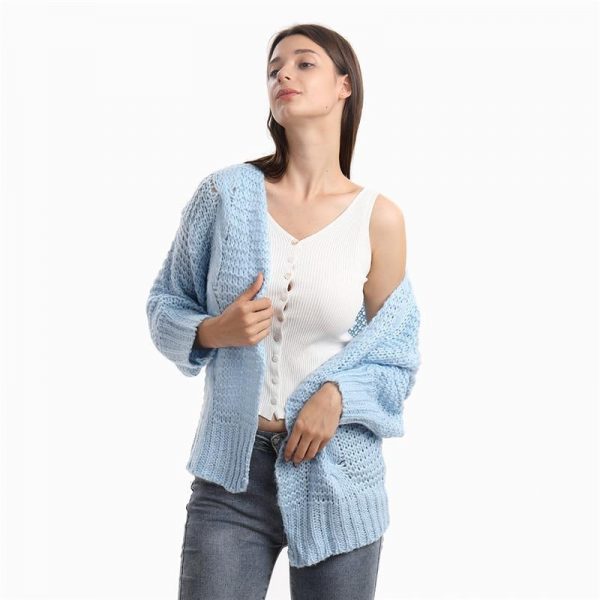 Loose Knitted Casual Cardigan Tops Women Long Sleeve Sweaters - Takalr