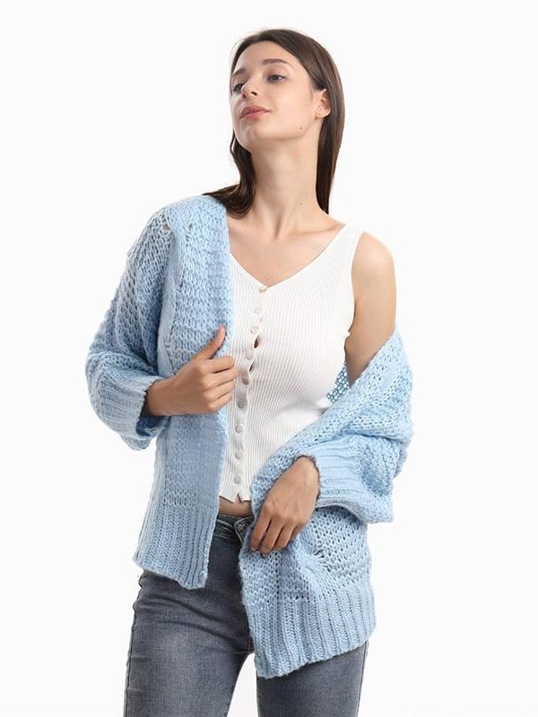 Loose Knitted Casual Cardigan Tops Women Long Sleeve Sweaters - Takalr