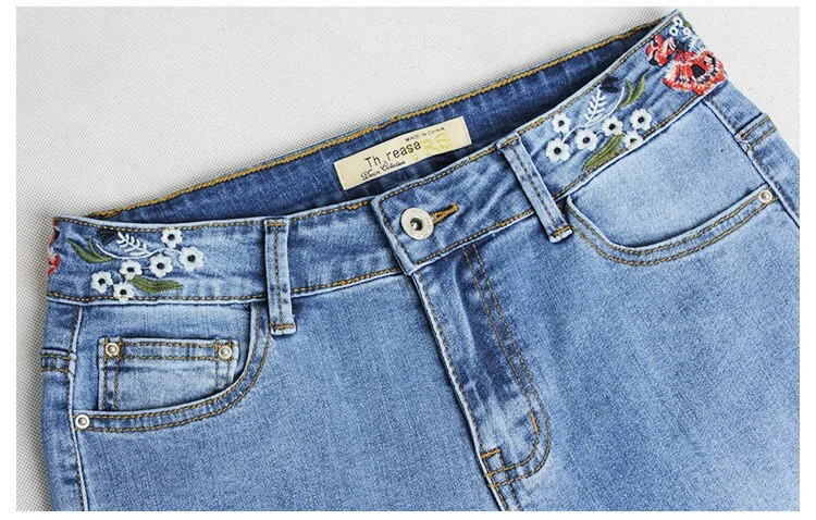 Denim Embroidered Flared Pants Women Mid Waist Jeans Wowens Embroidery Trousers - Image 8
