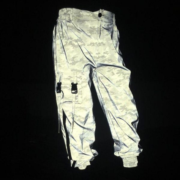 Spring Reflective Pants Women Mesh Patchwork Side Zipper Breathable Camouflage Pants Reflective beam Trousers - Takalr