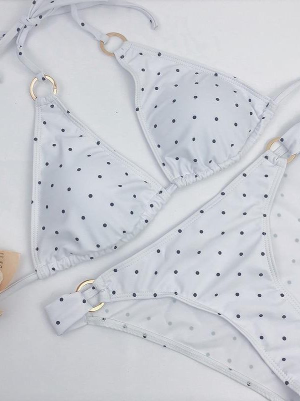 Sexy Swimwear 2021 New White Swimming Suit For Women Dot Polka Beach Wear Swimsuit Padded Push-up Bikini Set - Takalr
