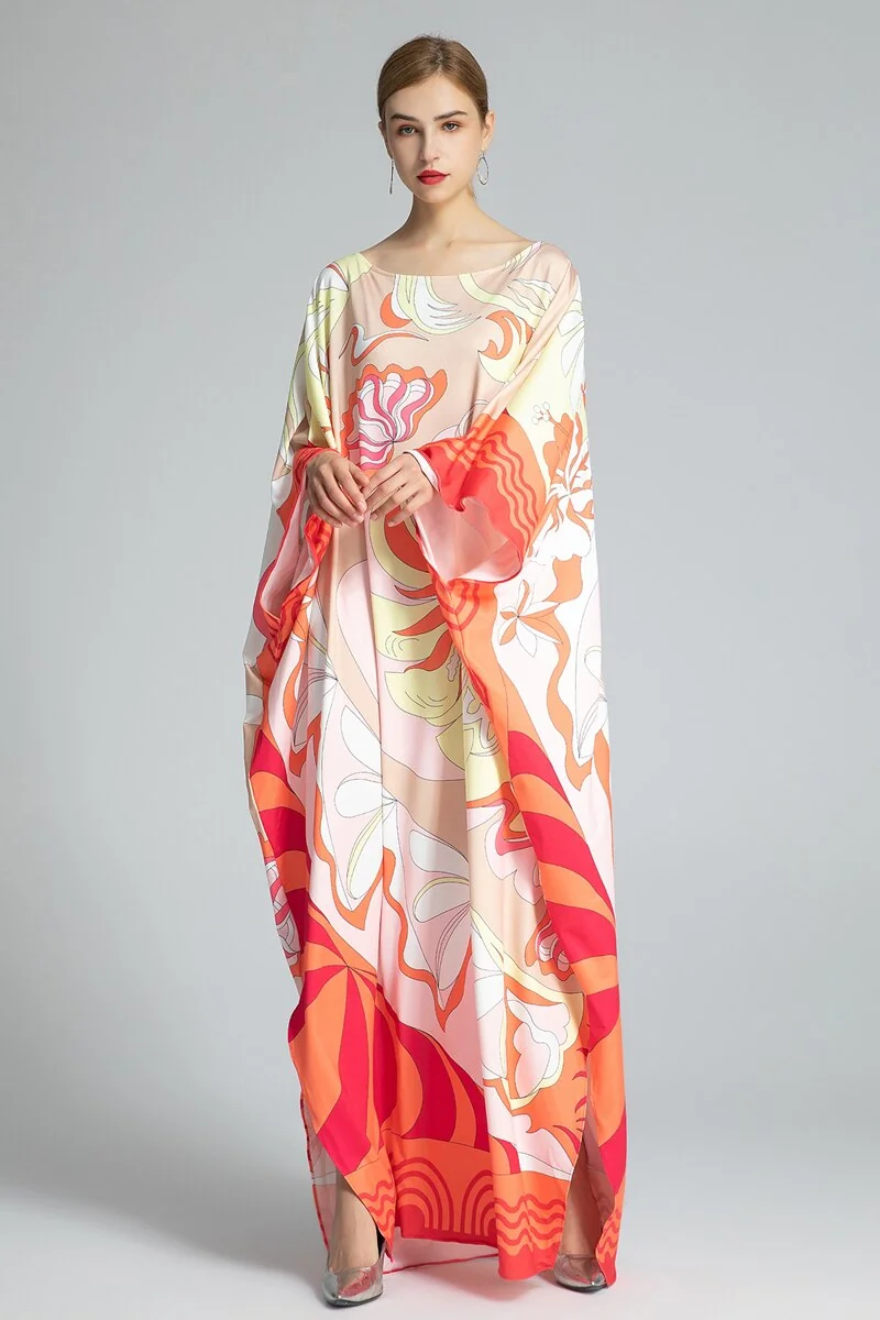 Women's Runway Dresses O Neck Batwing Sleeves Knitted Printed Elegant Long Autumn Robes Dresses Vestidos - Image 5