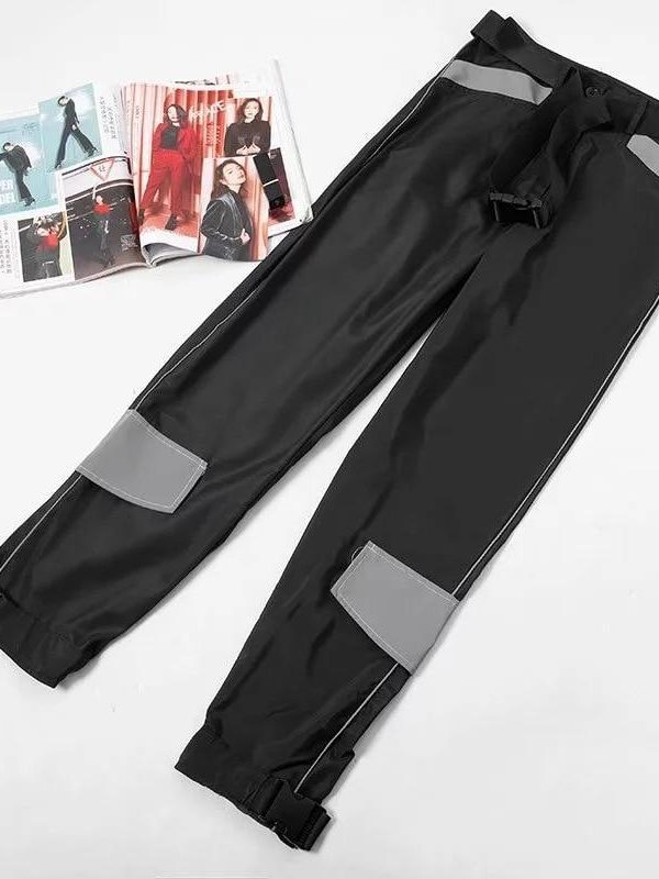 Spring Reflective Cargo Pants Women Casual Harajuku BF Reflective SweatPants  Women Loose Solid Black Trousers Pocket - Takalr