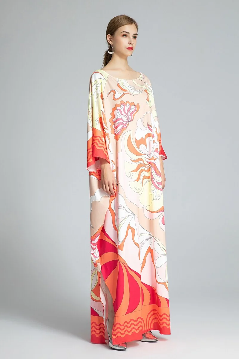 Women's Runway Dresses O Neck Batwing Sleeves Knitted Printed Elegant Long Autumn Robes Dresses Vestidos - Image 2
