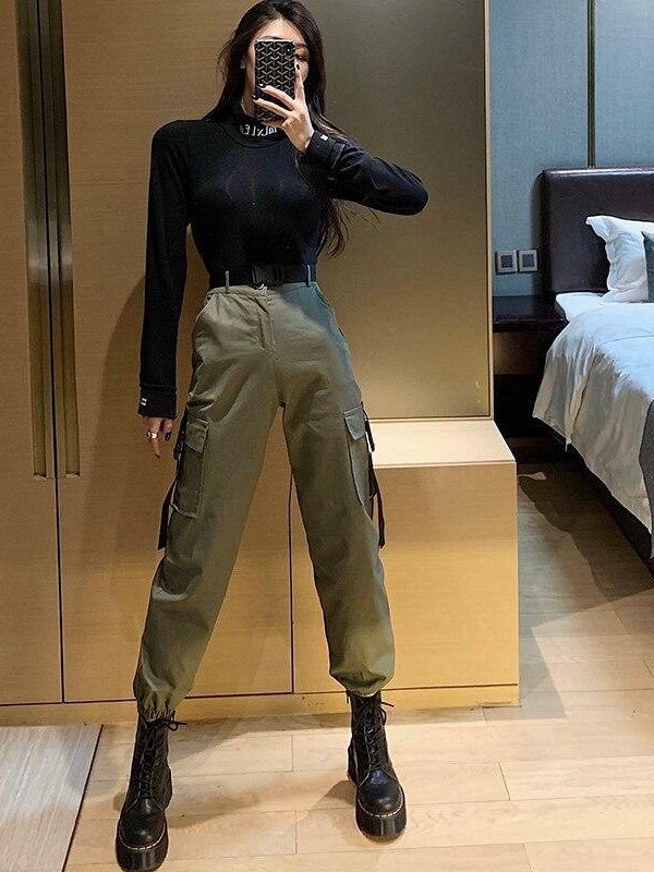 Spring Autumn Ribbon Cargo Pants For Women High Waist Hip Hop Trousers Loose BF Harajuku Handsome Hip Hop Pants Woman Cloth - Takalr