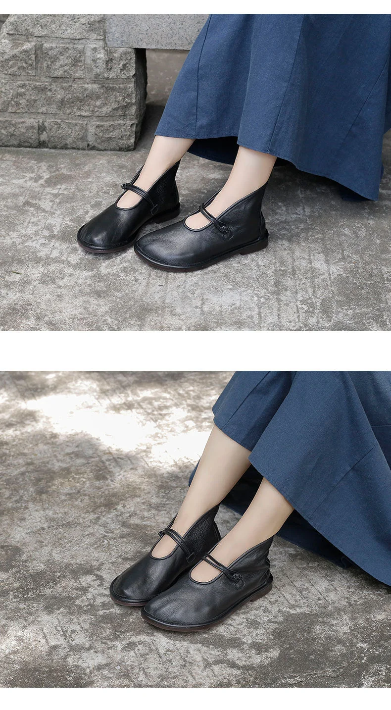 Flats Women Shoes Autumn Retro Buckle Strap Round Toe Genuine Leather Sewing Handmade Casual Ladies Shoes - Image 10