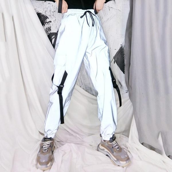 Spring Loose Reflective Cargo Pants Glowing Streetwear Ribbon Sweatpant Women Casual  Trousers Hip Hop Harajuku cargo pants - Takalr