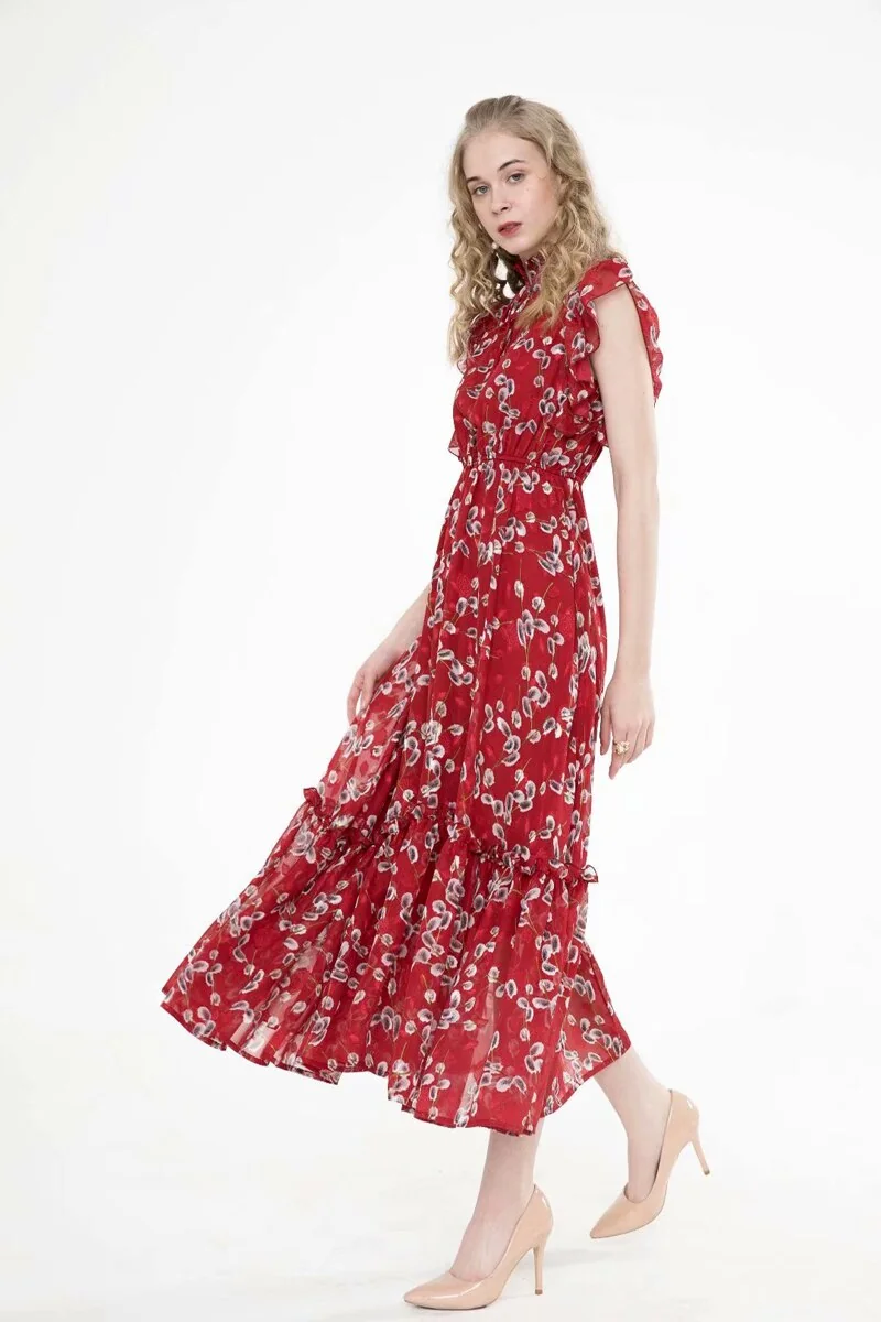Women's Runway Dresses Lace Up Collar Ruffles Printed Tiered Elegant Casual Designer Dresses Vestido - Image 6