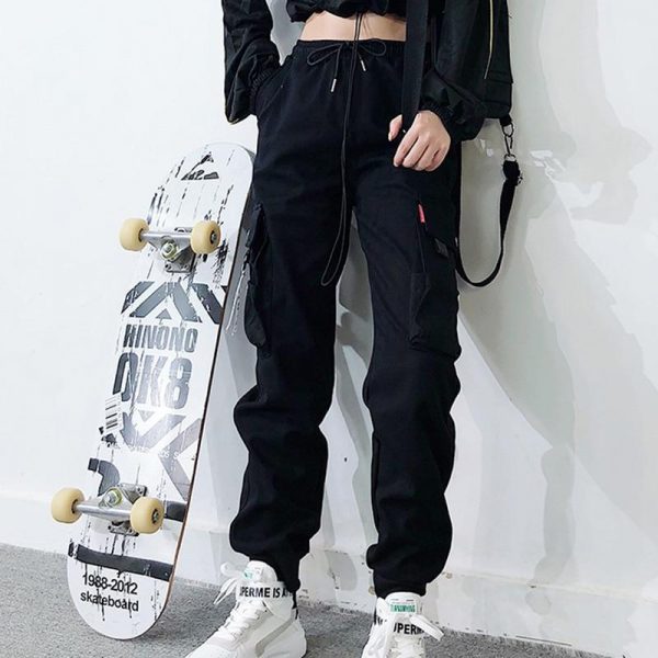 Spring Drawstring Cargo Pants Women Streetwear Casual Warm Trousers Hip Pop High Waist Sweatpants Big Pockets Loose Joggers - Takalr