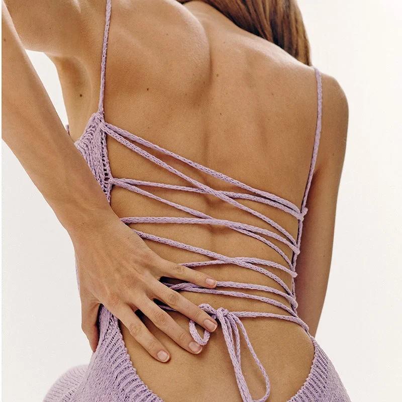 Sexy Knitted Sweater Dresses Fall Elegant Party Strappy Lace Up Open Back Split Bodycon Midi Dress C76-CB26 - Image 13