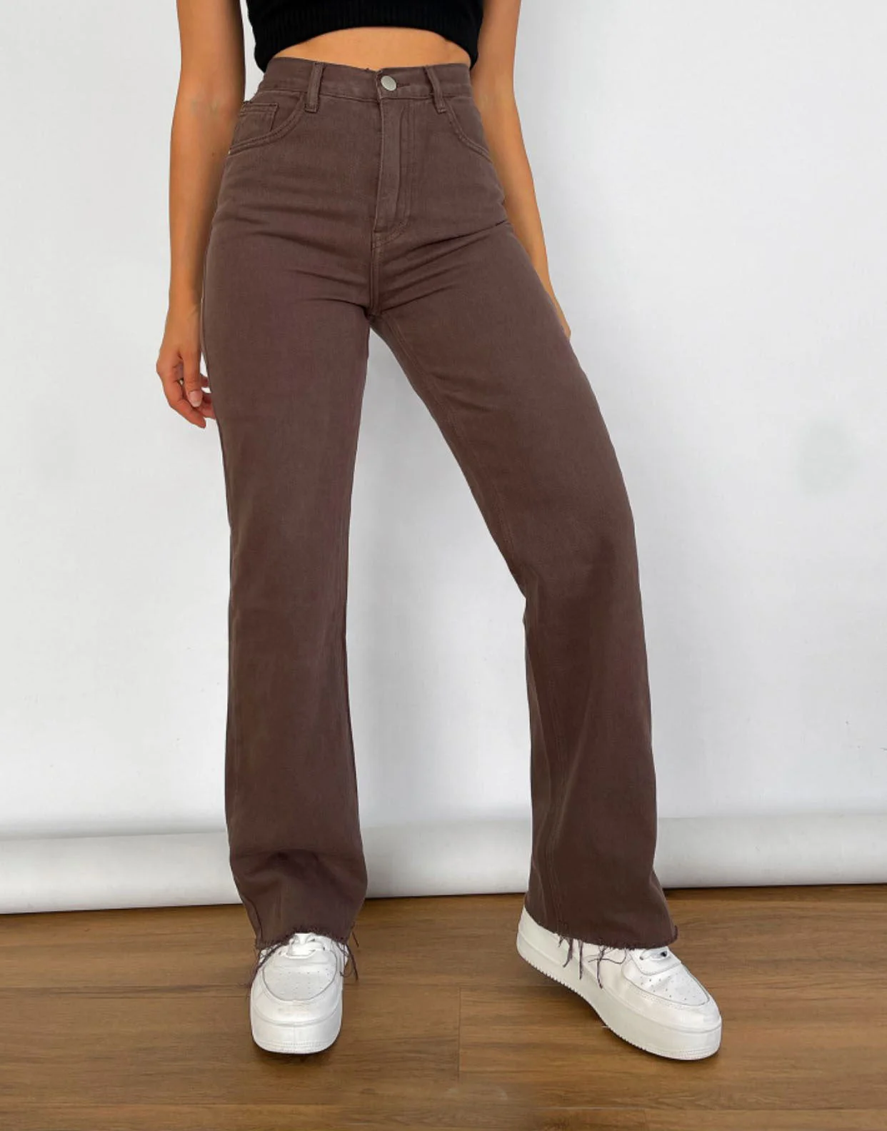 High Waist Straight Loose Jeans Chocolate Color Denim Trousers Retro Jeans - Image 5