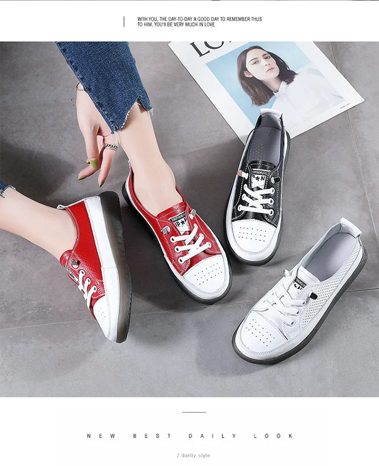 Women's Leather Sneakers Women Casual Fashionable Sports Shoes Vulcanized Woman Summer Flat Shoe Ladies White Lacing 40 - Image 11