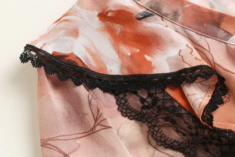 100% Silk Women's Runway Shirts V Neck Long Sleeves Ruffles Lace Patchwork Elegant Pullover Fashion Blouse Camisas - Image 13