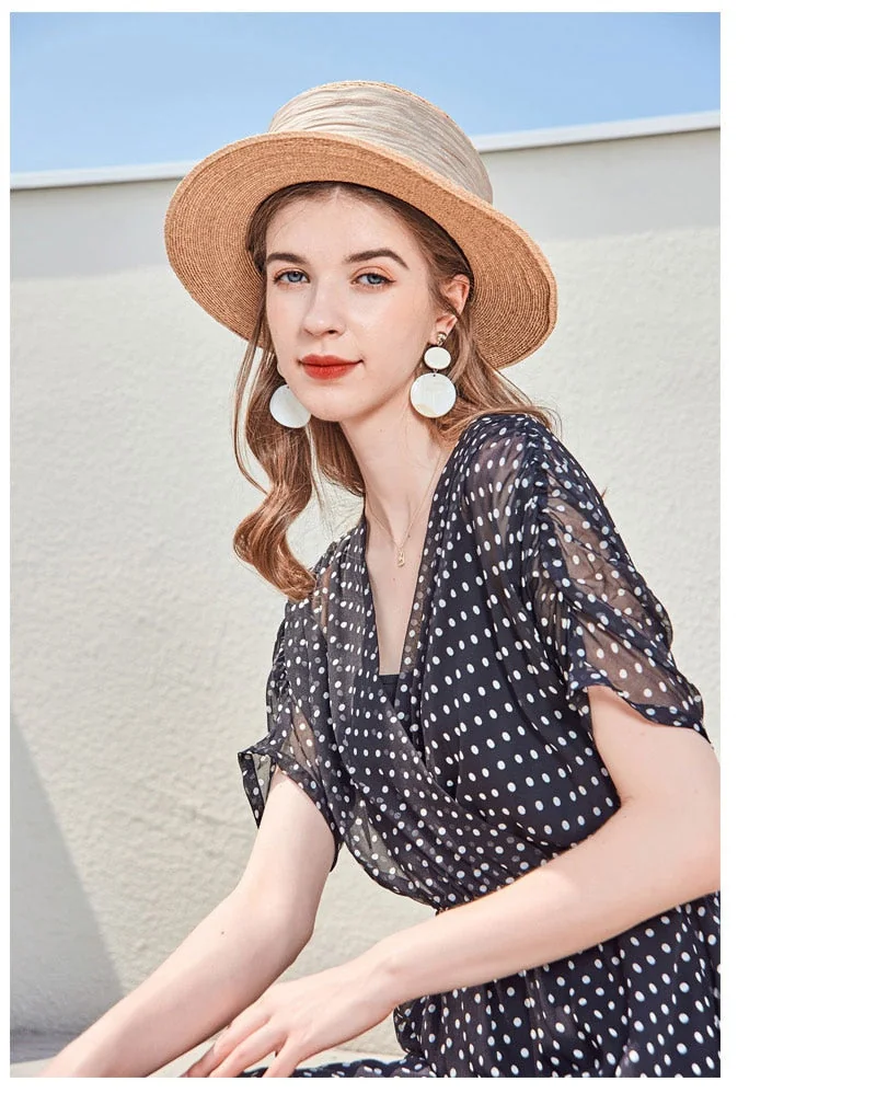 100% Silk Women's Runway Dresses Sexy V Neck Short Ruched Sleeves Polka Dots Printed Fashion Casual Summer Dresses - Image 5