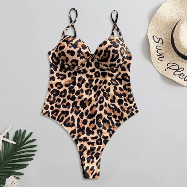 Push Up Swimsuit One Piece Swimwear Women 2021 Leopard Bathing Suits U-back Women's Swimsuits Fused High Cut Beachwear - Takalr