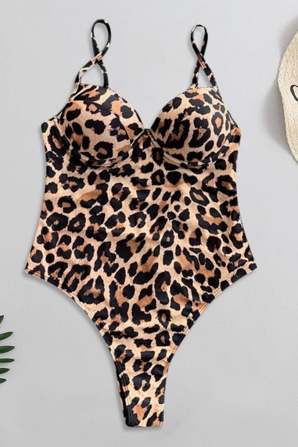 Push Up Swimsuit One Piece Swimwear Women 2021 Leopard Bathing Suits U-back Women's Swimsuits Fused High Cut Beachwear - Takalr